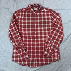 J‎ Crew Shirt Mens Medium Red Plaid Stretch Classic Fit Button Down Long Sleeve